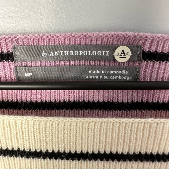Anthropologie Faye Striped Sweater Pocket Pullover, M Petite, Cream Purple Black - Picture 5 of 10